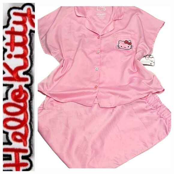 Hello Kitty Satin Pant & Logo Pocketed Shirt PJ Set